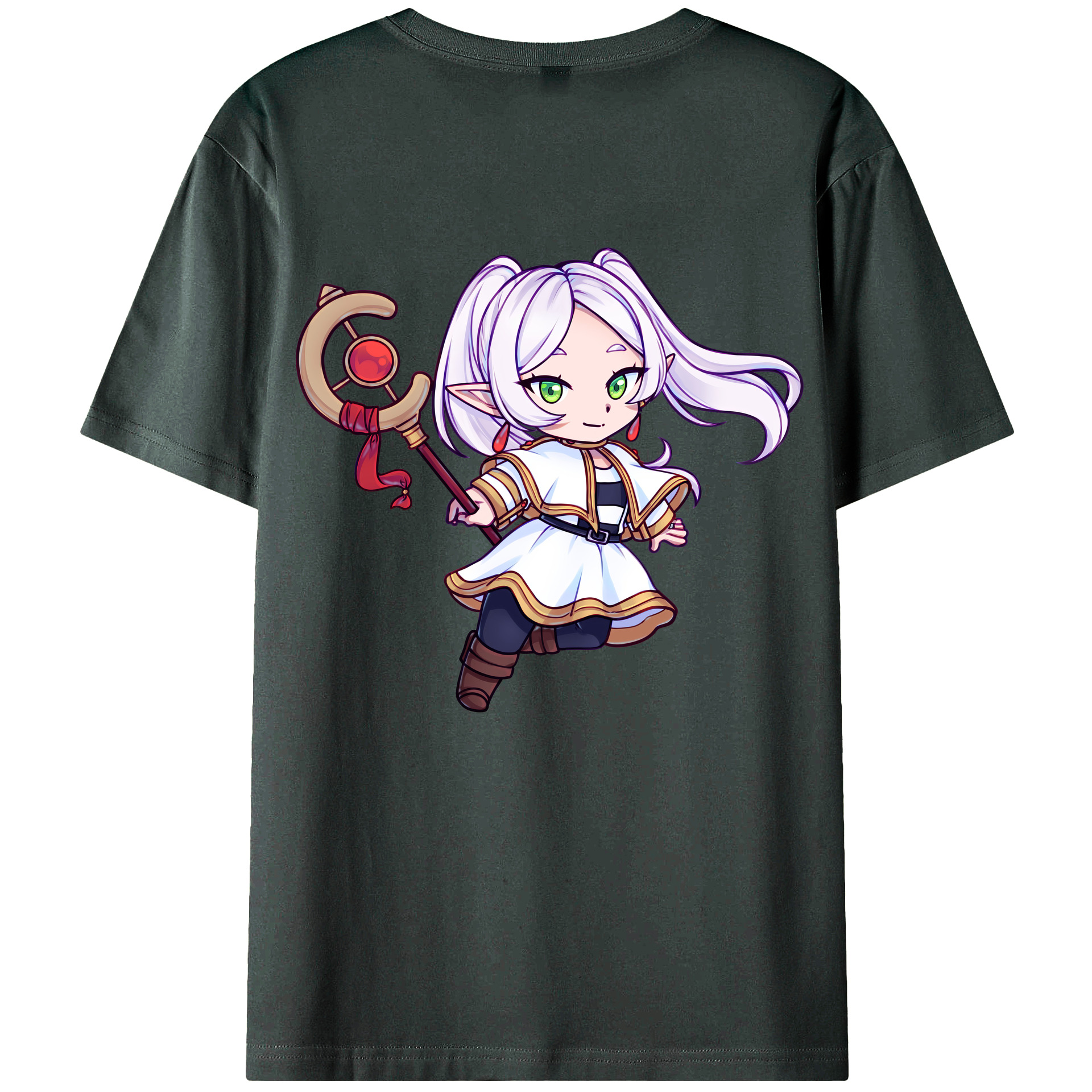 （画像用） 葬送のフリーレン Frieren 綿100％ メンズ半袖Tシャツ（バックプリント） 通気性